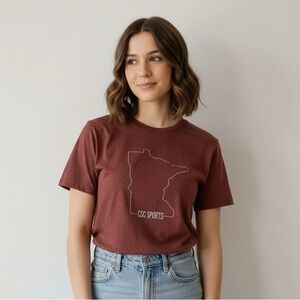 Delta Apparel Unisex Brick Color MN Map Print Shirt, Cotton Blend, Size S